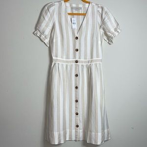 Loft ivory tan striped dress size 0